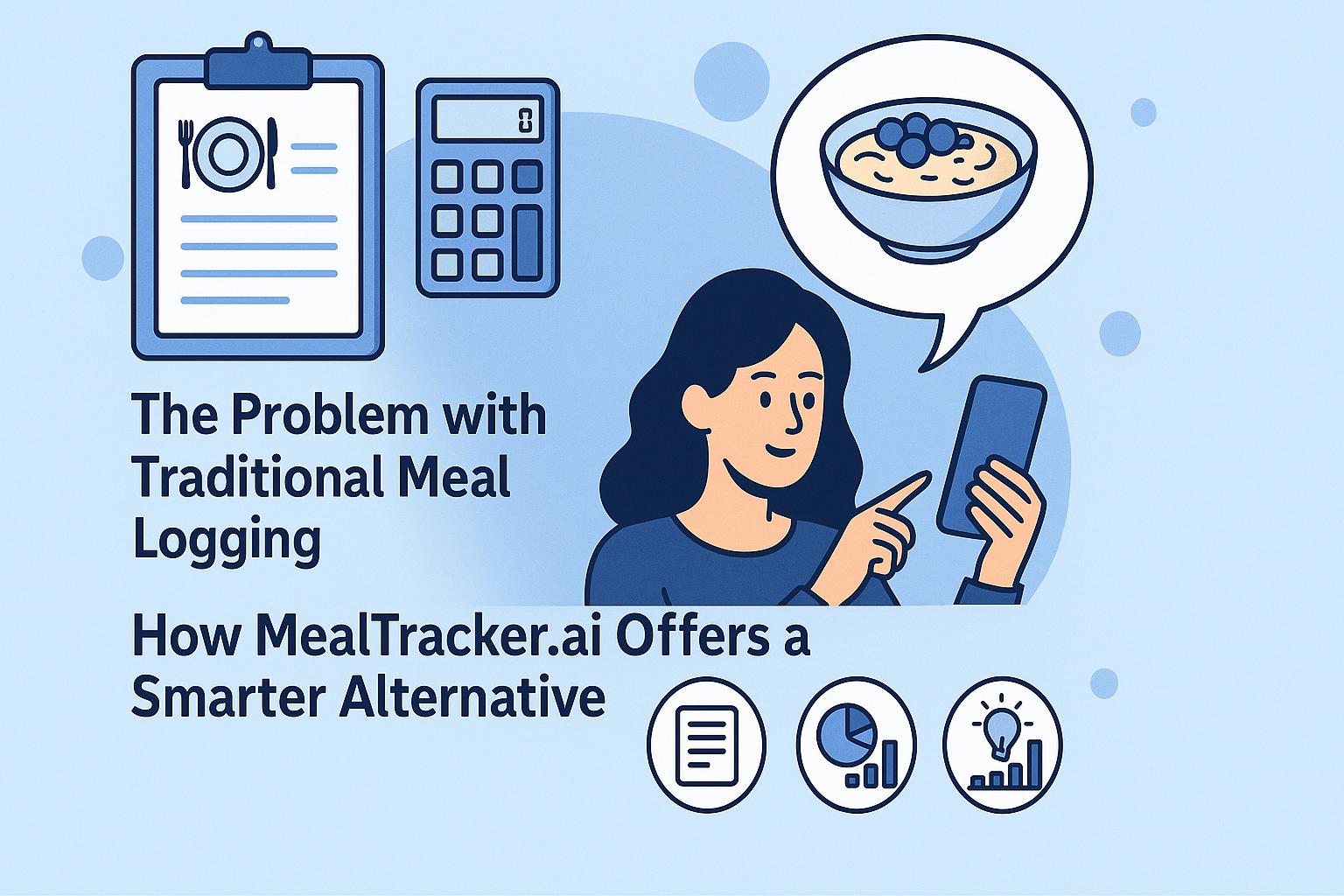 A vibrant flat lay of healthy foods like fruits, vegetables, and nuts with a smartphone in the center showing the Meal Tracker AI app.