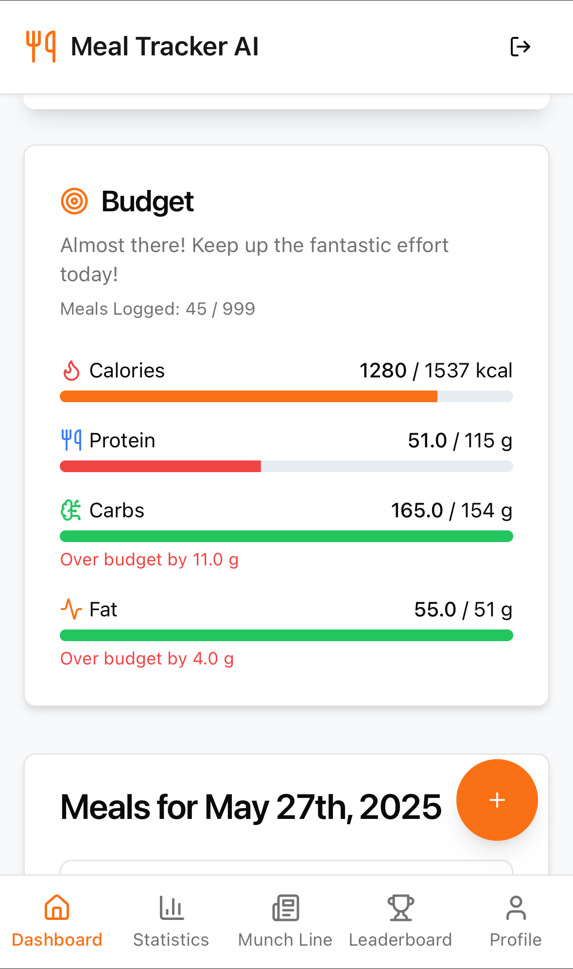 App displaying insightful nutrition statistics and charts