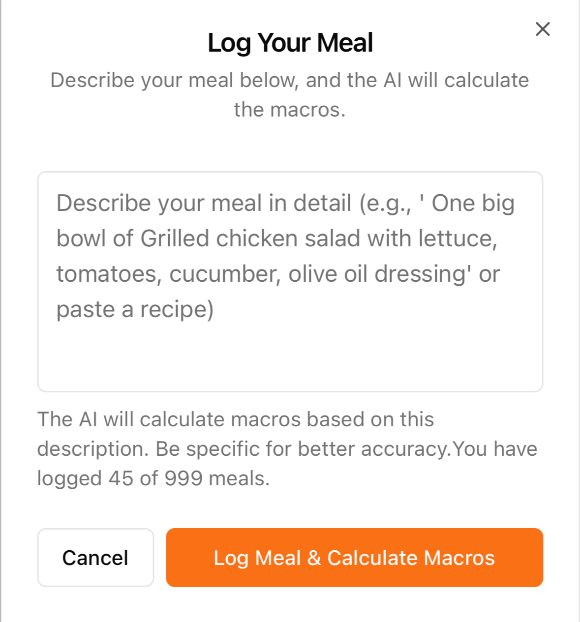 User interface for effortless meal logging